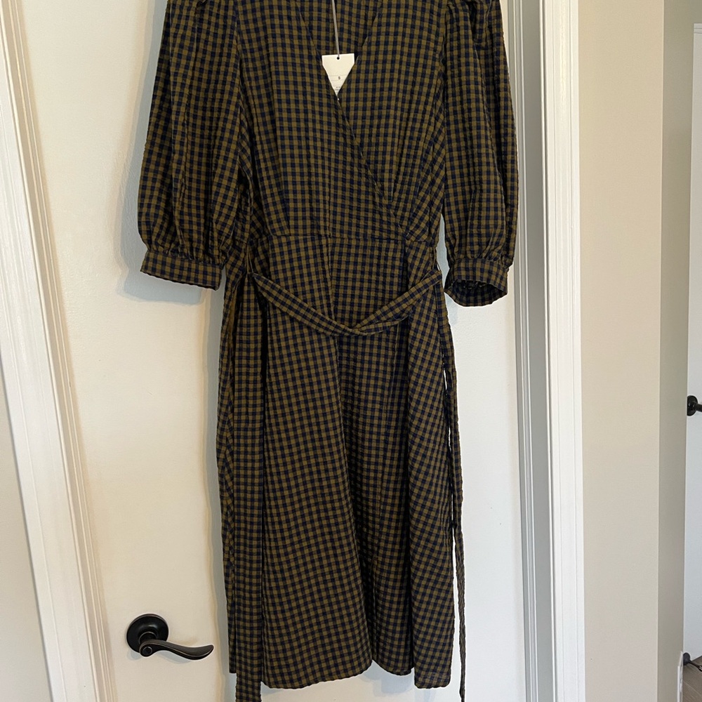 Plaid Wrap Dress - Navy and Olive